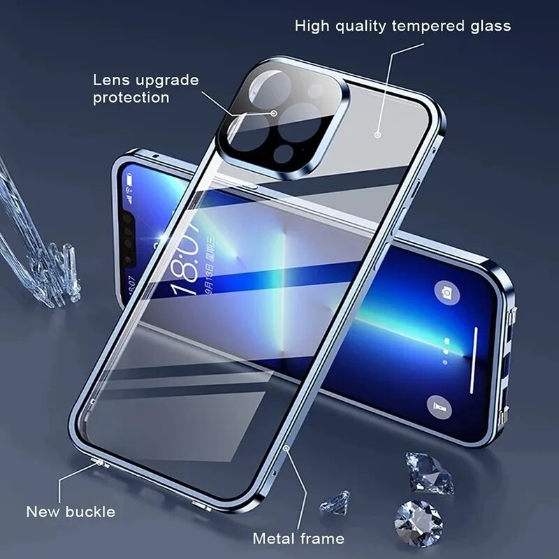Double Sided Glass Snap Lock Case For iPhones